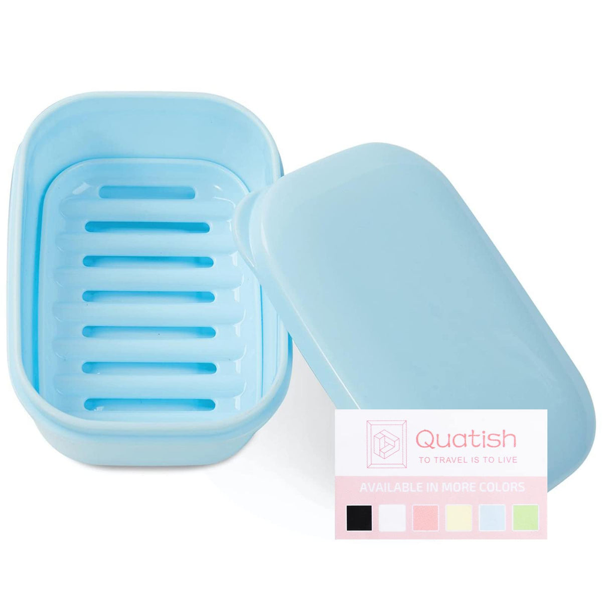 Quatish Leakproof Soap Dish with Lid & Draining Layer, Shatterproof Travel Bar Soap Holder Case Container, Portable Travel Size Toiletries Essentials for Camping, Gym, Bathroom, Black