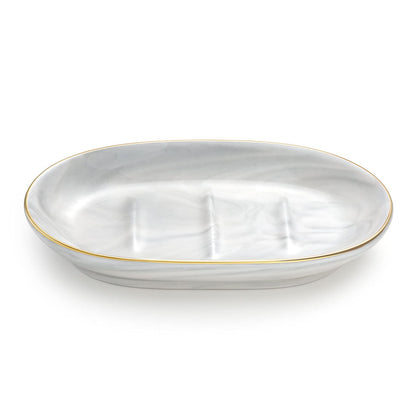 Luxspire Oval Soap Dish, Resin soap Holder for Bathroom, Gravel White