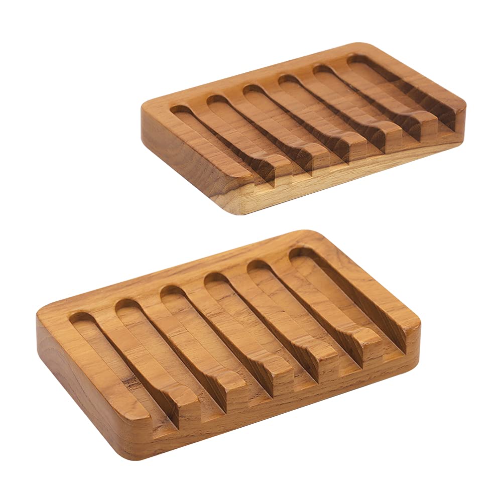 HTB Soap Dish with Slanted Waterfall Design,Teak Wood Bar Soap Holder