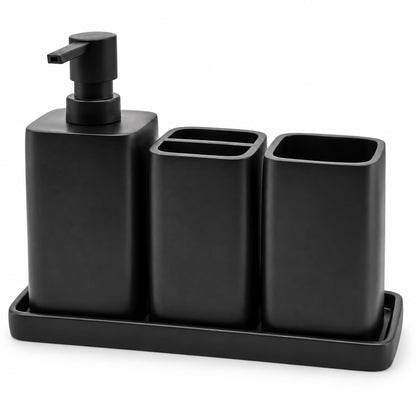 ZCCZ Bathroom Accessory Set, 4 Pcs Marble Look Bathroom Vanity Countertop Bathroom Décor Sets Accessories with Soap Dispenser, Toothbrush Holder Set, Tumbler, Soap Dish (White Marble Look Rounded)