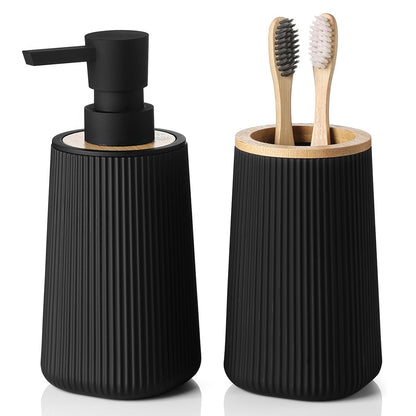 YAUKPH Bathroom Soap Dispenser and Toothbrush Holder Striped Black