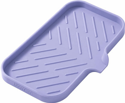MicoYang Silicone Soap Dish with Drain Spout, Self-Draining Sink Organizer Tray for Bathroom and Kitchen, Sponges, Dispensers and Soap Holder, Non-Slip and Dishwasher Safe, White (Compact, 4.9"×3.2")