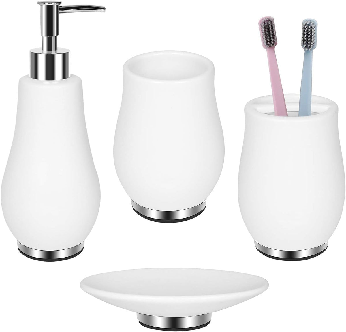 RQYIXI Ceramic Bathroom Accessories Set,White,4 Piece,Embossed Design