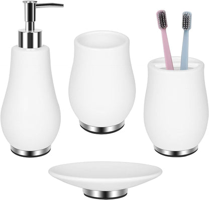 RQYIXI Ceramic Bathroom Accessories Set,White,4 Piece,Embossed Design