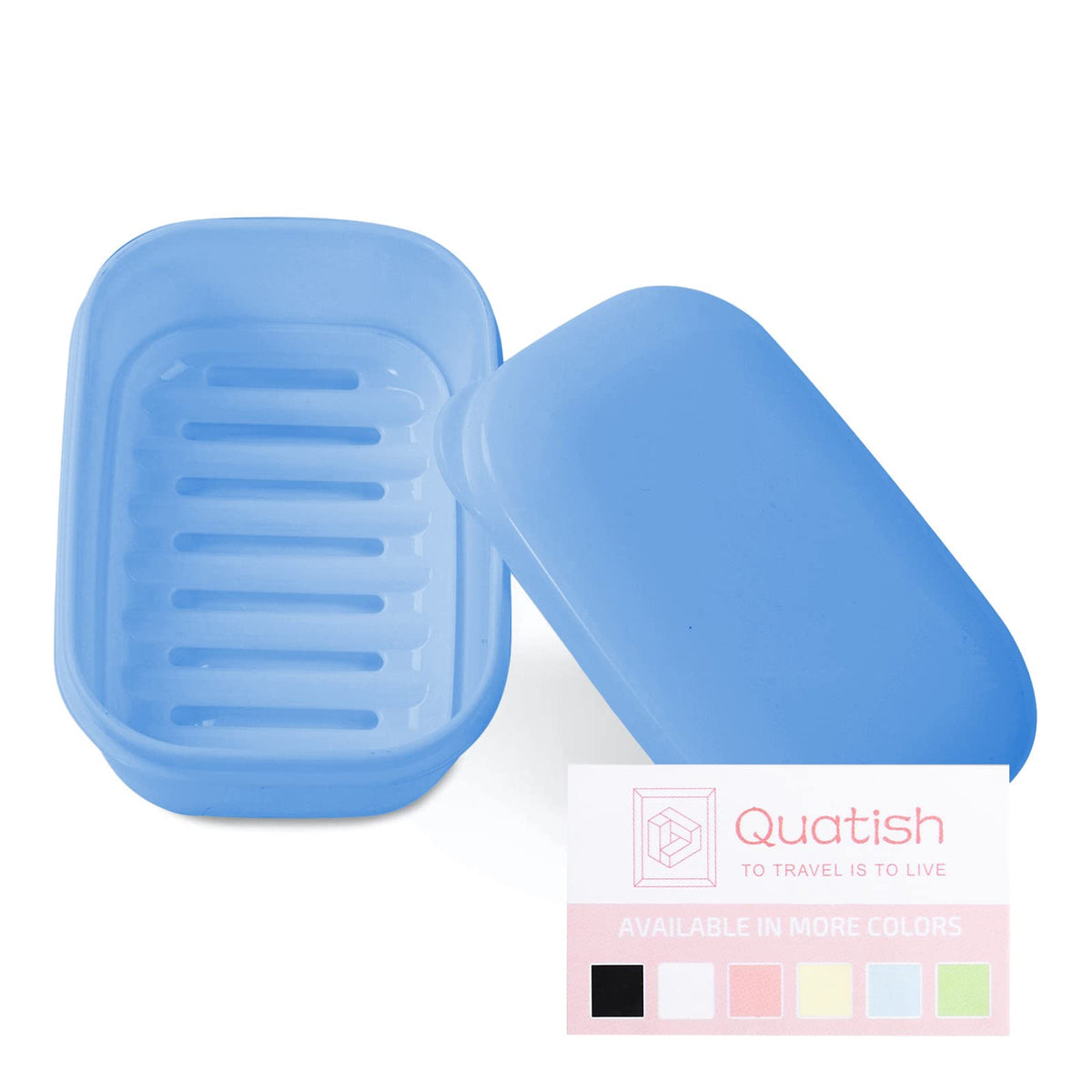 Quatish Leakproof Soap Dish with Lid & Draining Layer, Shatterproof Travel Bar Soap Holder Case Container, Portable Travel Size Toiletries Essentials for Camping, Gym, Bathroom, Black