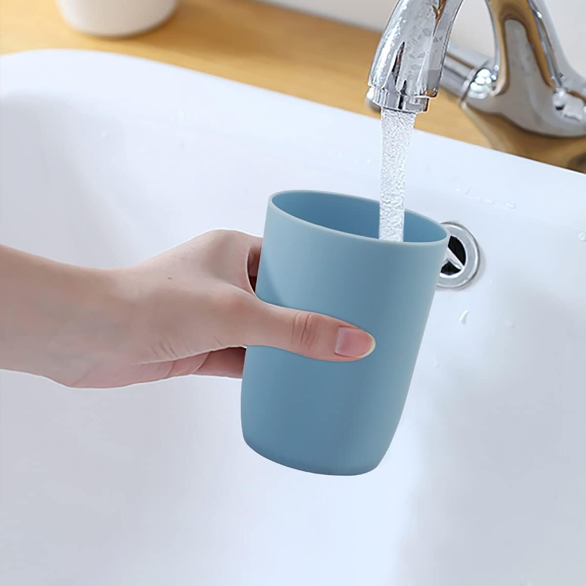 Topsky 4-Pack Bathroom Tumbler - Plastic Toothbrush Cup - Reusable Drinkware - Mouthwash Cup