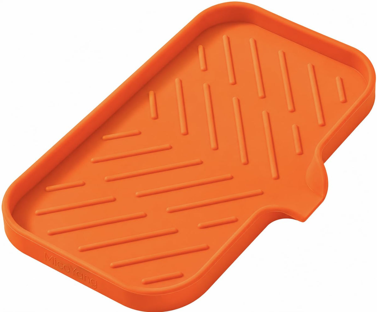 MicoYang Silicone Soap Dish with Drain Spout, Self-Draining Sink Organizer Tray for Bathroom and Kitchen, Sponges, Dispensers and Soap Holder, Non-Slip and Dishwasher Safe, White (Compact, 4.9"×3.2")