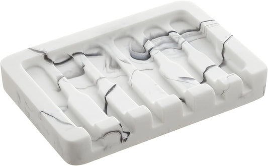 INIUNIK Self Draining Soap Dish - Marble Look Soap Holder Tray Savers Box Container Sponge Holder for Bathroom Shower Kitchen, White