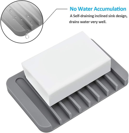 4PCS Self-Draining Silicone Bar Soap Dish and Holders for Shower