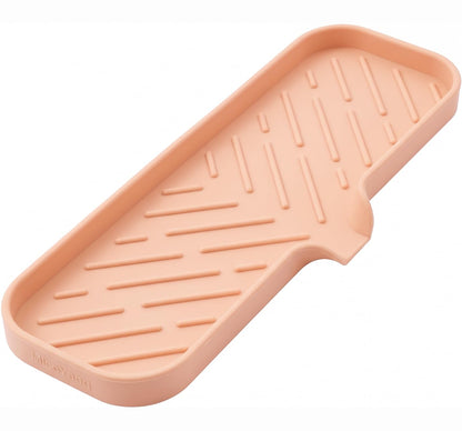 MicoYang Silicone Soap Dish with Drain Spout, Self-Draining Sink Organizer Tray for Bathroom & Kitchen, Sponges, Dispensers & Soap Holder, Non-Slip & Dishwasher Safe, Translucent (Compact, 4.9"×3.2")
