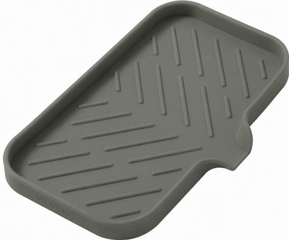 MicoYang Silicone Soap Dish with Drain Spout, Self-Draining Sink Organizer Tray for Bathroom & Kitchen, Sponges, Dispensers & Soap Holder, Non-Slip & Dishwasher Safe, Translucent (Compact, 4.9"×3.2")