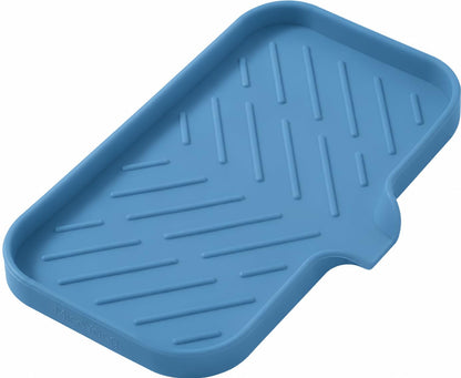 MicoYang Silicone Soap Dish with Drain Spout, Self-Draining Sink Organizer Tray for Bathroom & Kitchen, Sponges, Dispensers & Soap Holder, Non-Slip & Dishwasher Safe, Translucent (Compact, 4.9"×3.2")