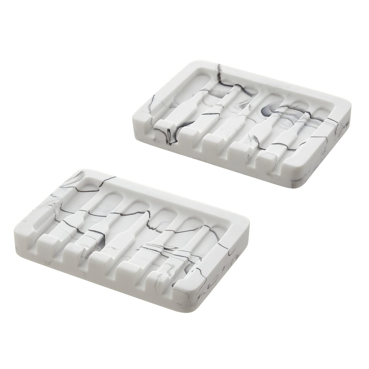 INIUNIK Self Draining Soap Dish - Marble Look Soap Holder Tray Savers Box Container Sponge Holder for Bathroom Shower Kitchen, White