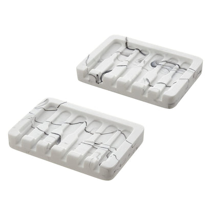 INIUNIK Self Draining Soap Dish - Marble Look Soap Holder Tray Savers Box Container Sponge Holder for Bathroom Shower Kitchen, White