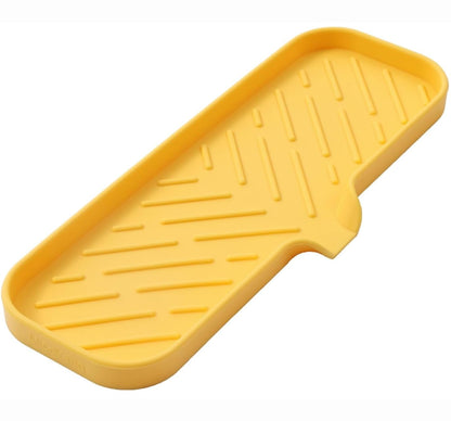 MicoYang Silicone Soap Dish with Drain Spout, Self-Draining Sink Organizer Tray for Bathroom and Kitchen, Sponges, Dispensers and Soap Holder, Non-Slip and Dishwasher Safe, White (Compact, 4.9"×3.2")