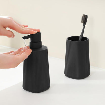 YAUKPH Bathroom Soap Dispenser and Toothbrush Holder Striped Black