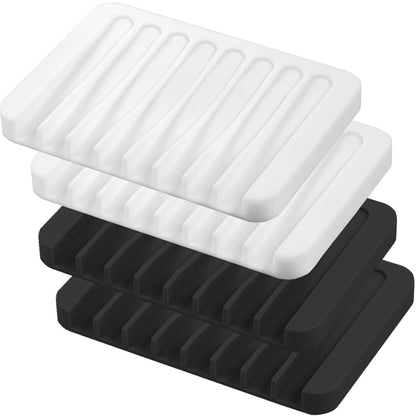 Self Draining Soap Dishes, 3 Pcs Silicone Soap Saver, Waterfall Drainer Soap Holder for Bathroom, Extend Soap Life, Keep Soap Bars Dry Clean & Easy Cleaning (White, Gray, Teal)