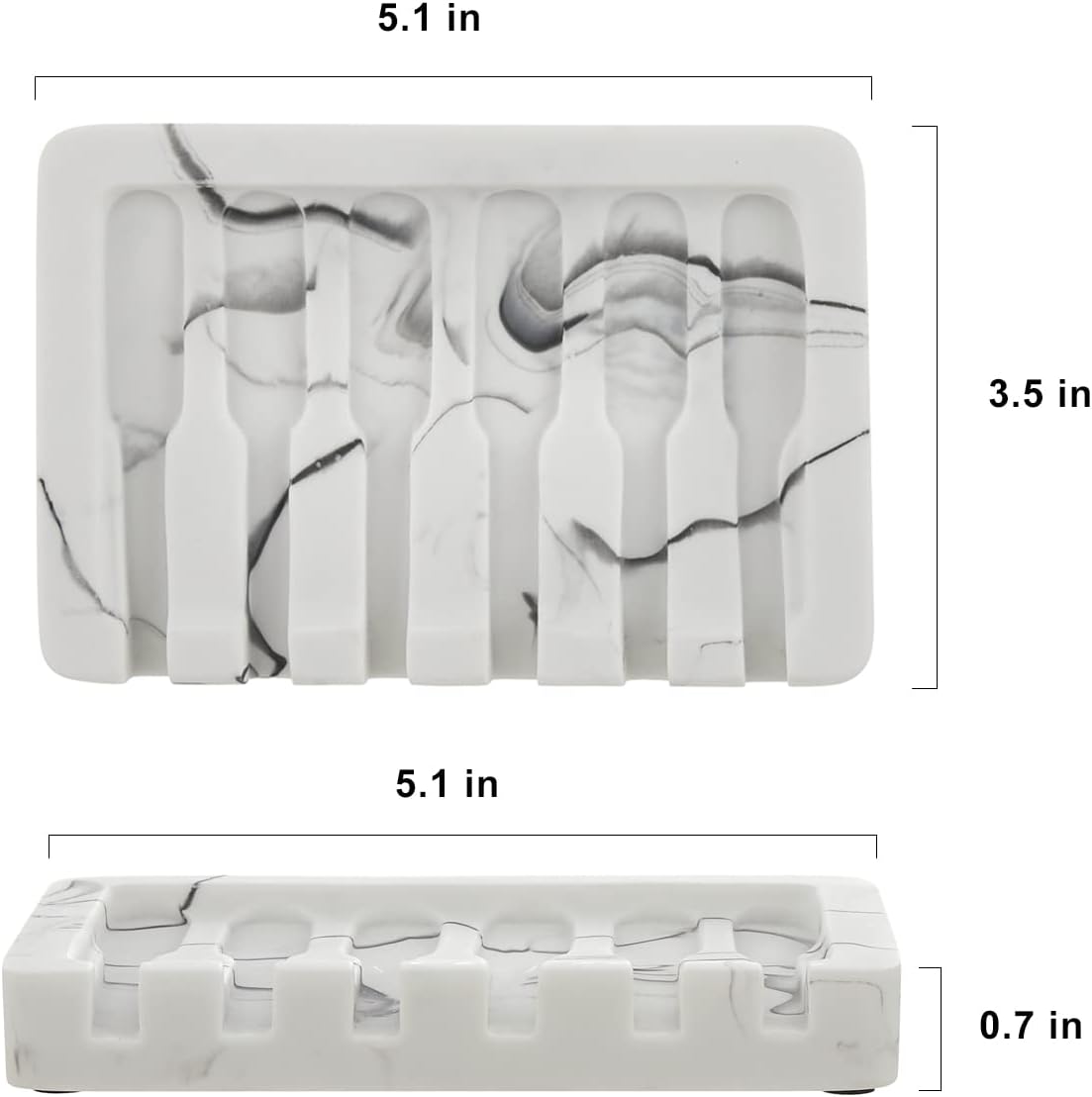 INIUNIK Self Draining Soap Dish - Marble Look Soap Holder Tray Savers Box Container Sponge Holder for Bathroom Shower Kitchen, White
