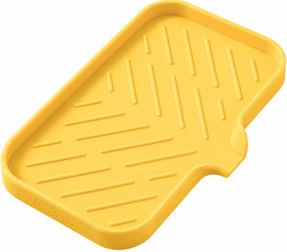 MicoYang Silicone Soap Dish with Drain Spout, Self-Draining Sink Organizer Tray for Bathroom & Kitchen, Sponges, Dispensers & Soap Holder, Non-Slip & Dishwasher Safe, Translucent (Compact, 4.9"×3.2")