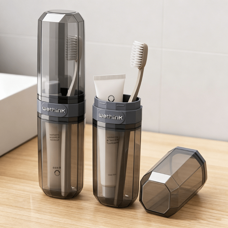 1pc Portable Travel Mouthwash Cup Toothbrush Case, Transparent Dustproof Toiletry Storage Box, 1pc Molding Toothbrush and Toothpaste Storage Container, Lightweight Easy to Carry Waterproof and Moisture-Proof, Suitable for Travel Camping Home Sc