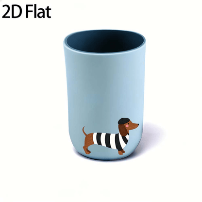 1pc Plastic Bathroom Mouthwash Cup, Striped Outfit Dachshund with Beret Print Toothbrush Storage, Multi-purpose Washing Cup for Brushing Teeth, Rinsing & Facial Cleansing, Daily Essential for Home and Travel