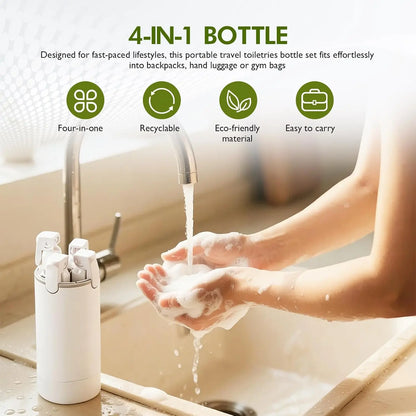 Plastic 2-Pack 4-in-1 TSA-Compliant Leak-Proof Multi-Use Travel Pump Bottle Set with Free Body Wash, Travel-Ready Storage Containers for Shampoo, Conditioner, Lotion, Compact Home Organizer Cosmetic Plastic Containers,sohochic