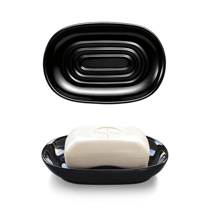 Ceramic Soap Dish for Bath Sink- Modern White Bar Soap Holder for Shower - Easy to Clean Multi-Purpose Oval Soap Dishes for Soap Bar, Sponges, Jewelry, Small Items | Fits Bathroom & Kitchen