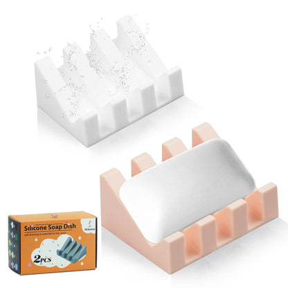 Self Draining Silicone Soap Dish Holder Waterfall Tray, 1 Pack Sky Blue