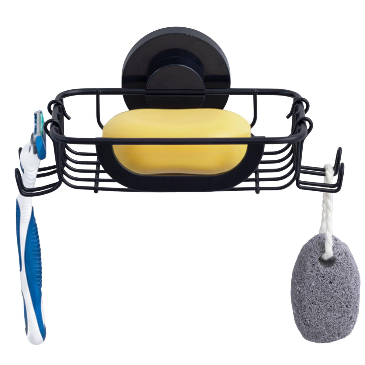 Soap Holder,Soap Dish,Suction Cup,with Hooks,Stainless Steel,Black