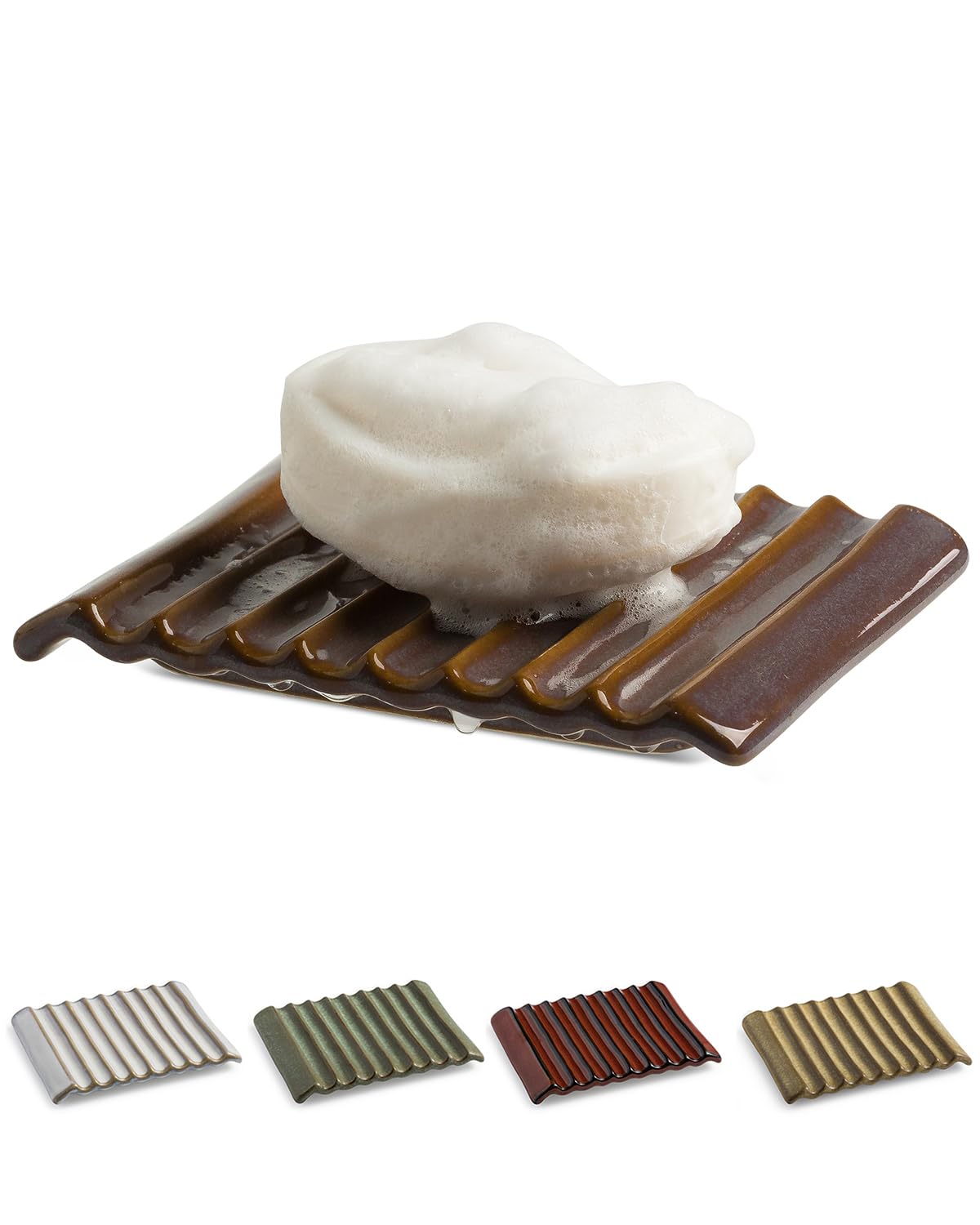 Zoeeker Self Draining Soap Dish, Ceramic Bar Soap Holder with Drainage