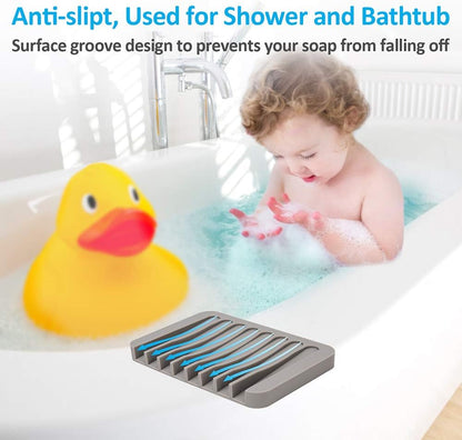 4PCS Self-Draining Silicone Bar Soap Dish and Holders for Shower