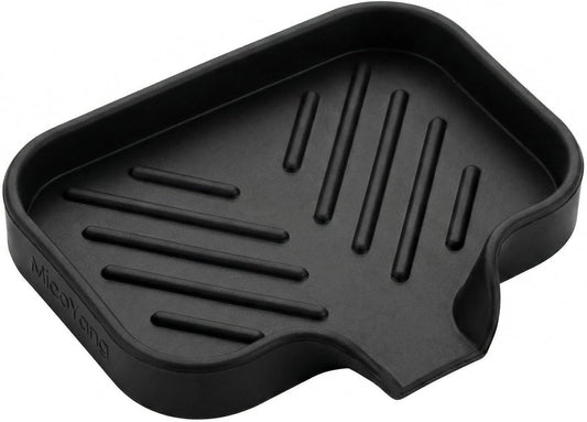 MicoYang Silicone Soap Dish with Drain Spout, Self-Draining Sink Organizer Tray for Bathroom and Kitchen, Sponges, Dispensers and Soap Holder, Non-Slip and Dishwasher Safe, Black (Compact, 4.9"×3.2")