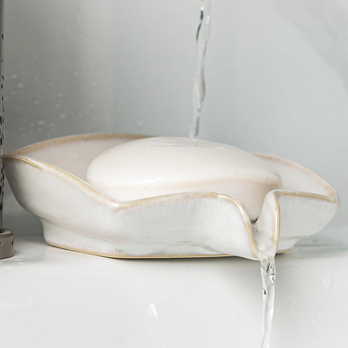 Zoeeker Self Draining Soap Dish, Ceramic Bar Soap Holder with Drainage