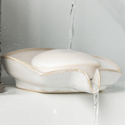 Zoeeker Self Draining Soap Dish, Ceramic Bar Soap Holder with Drainage