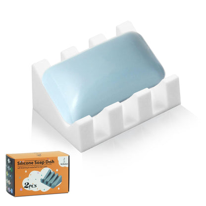 Self Draining Silicone Soap Dish Holder Waterfall Tray, 1 Pack Sky Blue