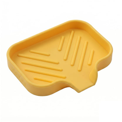 MicoYang Silicone Soap Dish with Drain Spout, Self-Draining Sink Organizer Tray for Bathroom and Kitchen, Sponges, Dispensers and Soap Holder, Non-Slip and Dishwasher Safe, White (Compact, 4.9"×3.2")