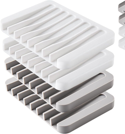 4PCS Self-Draining Silicone Bar Soap Dish and Holders for Shower