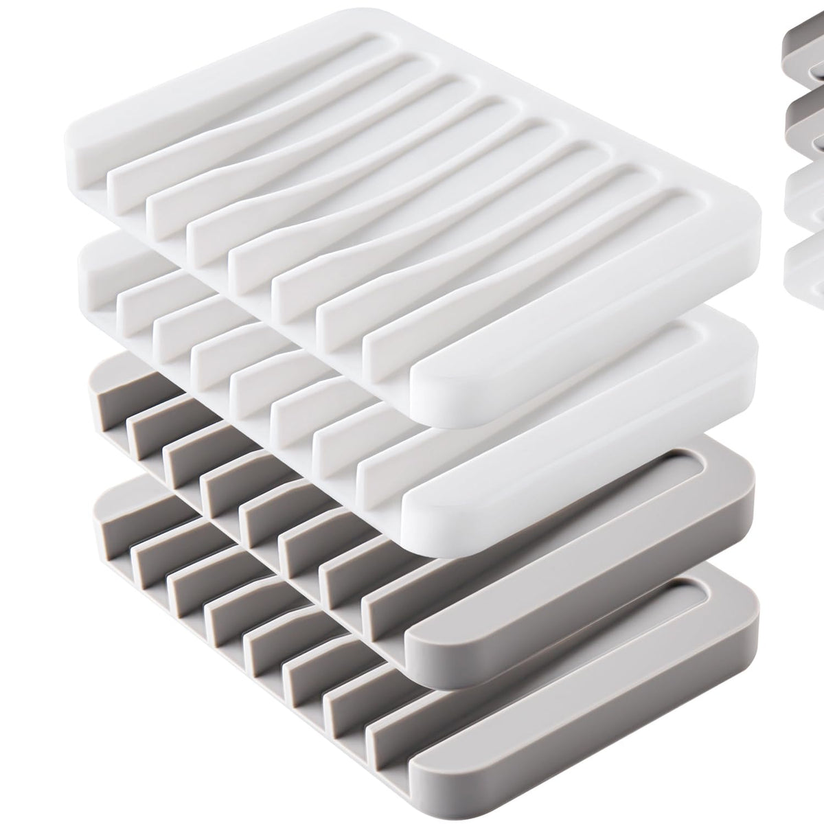 4PCS Self-Draining Silicone Bar Soap Dish and Holders for Shower