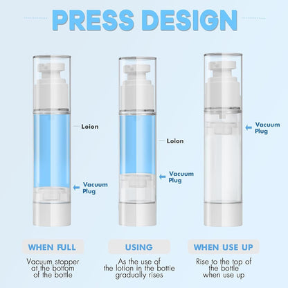 Clear Airless Pump Bottles, Vacuum Travel Cosmetic Containers