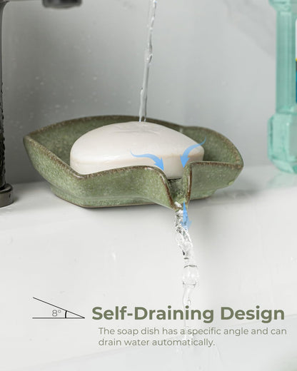 Zoeeker Self Draining Soap Dish, Ceramic Bar Soap Holder with Drainage