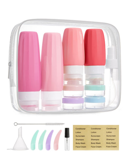 BAGSMART 18 Pack TSA Approved Travel Bottles for Toiletries, Leak Proof Silicone Travel Size Containers Bottles for Shampoo, Purple