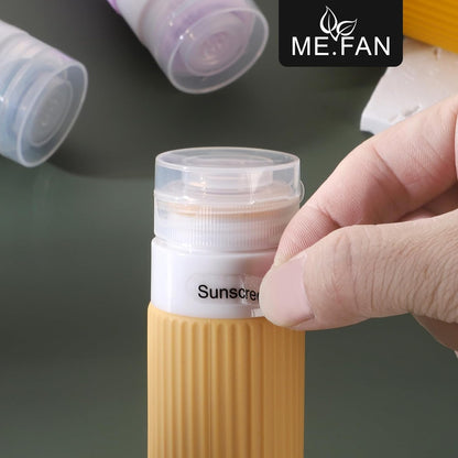 ME.FAN Travel Bottles for Toiletries, TSA Approved 3oz Silicone Journey Size Containers, Portable Split Bottle for Conditioner, Shampoo, Lotion- 4 Pack Blue