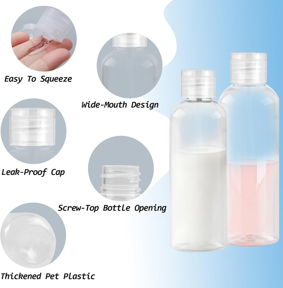 Ninsula 8Pcs Travel Bottles Set, TSA Approved Travel Size Toiletries, Reusable Leak Proof Cosmetic Containers for Shampoo, Conditioner, Cream -Women Men Travel Essentials