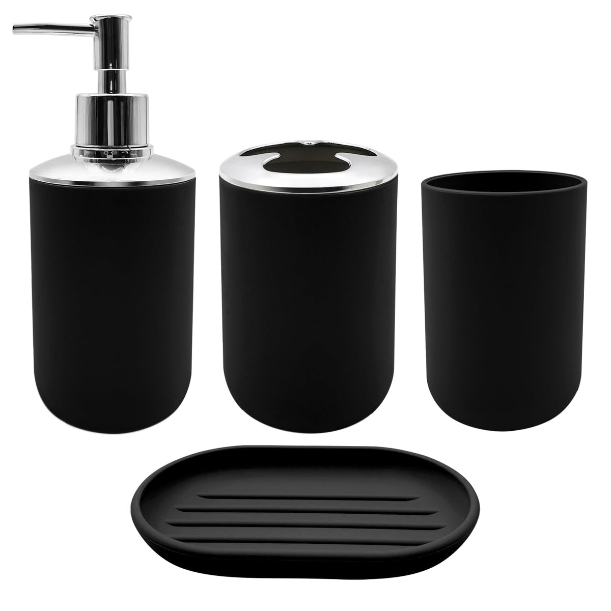Bathroom Accessory Set, 4 pcs Shatter-Resistant Resin Bathroom Accessories Set Include Lotion Soap Dispenser Toothbrush Holder Soap Dish Modern Bathroom Decor, Gift for Home (Beige 4pcs)