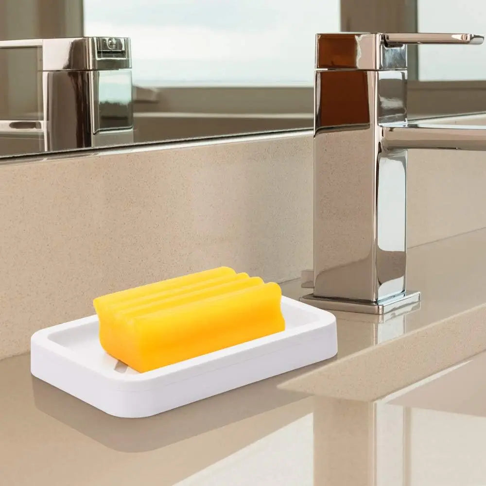 2PCS Gray Draining Soap Dishes Set with Water Tray - Bathroom Accessories, Non-Slip Soap Saver & Sponge Holder, Easy-to-Clean Case for Kitchen & Bathroom Counter Dryness