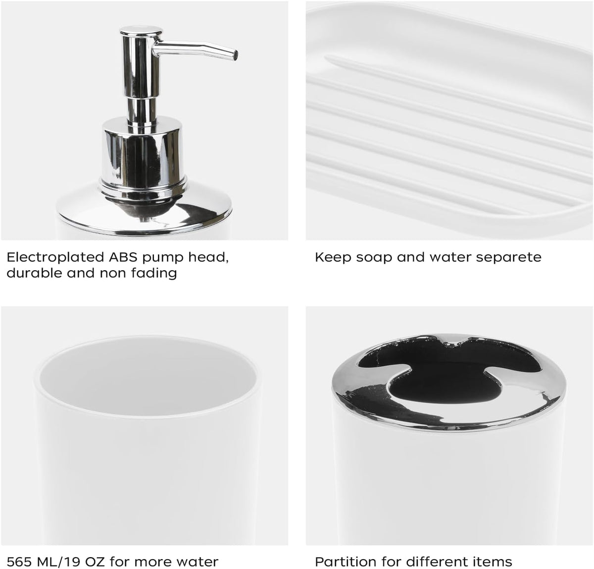 4PCS White Bathroom Accessories Set, Modern Bahtroom Decor Set