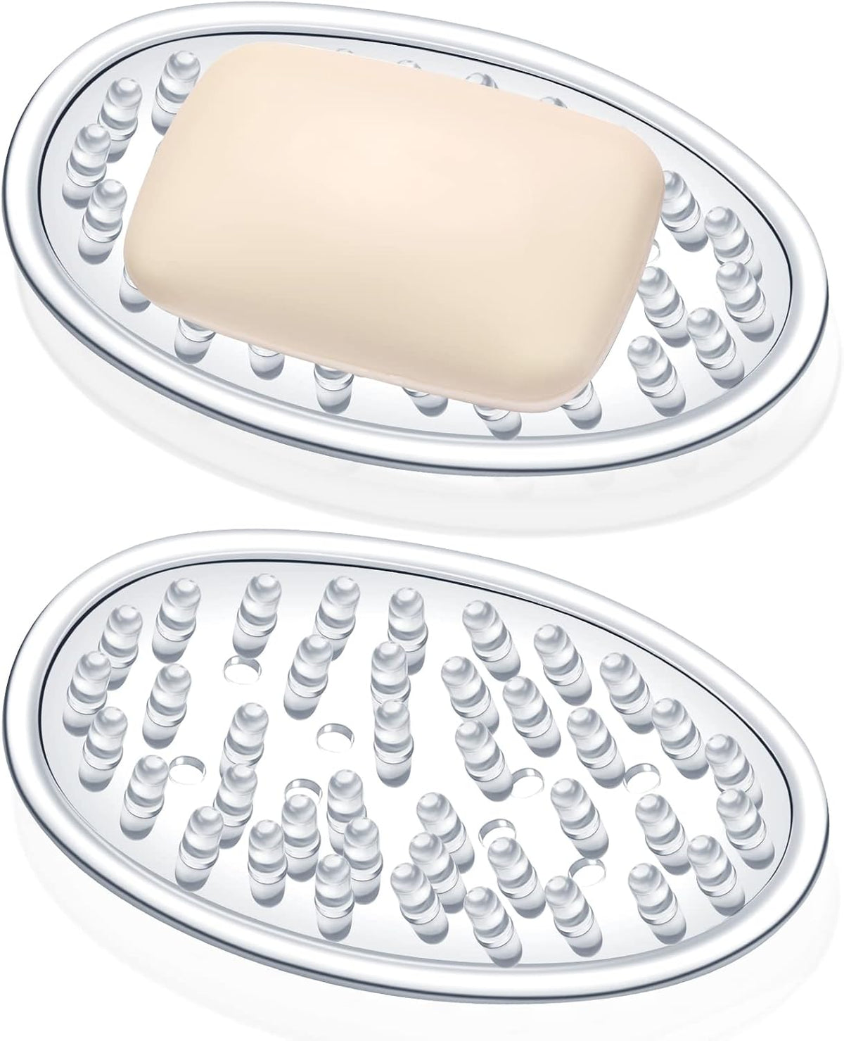 2 Pcs Soap Dish with Holes for Kitchen Bathroom, Clear