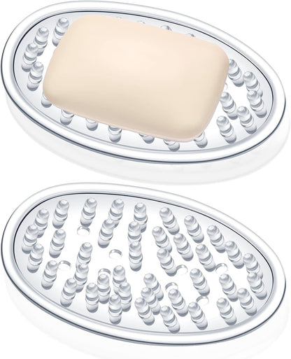 2 Pcs Soap Dish with Holes for Kitchen Bathroom, Clear