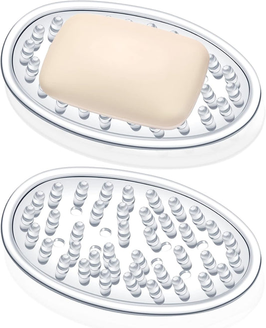 2 Pcs Soap Dish with Holes for Kitchen Bathroom, Clear