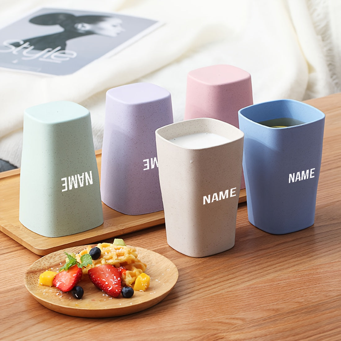 Custom Wheat Straw Thickened Plastic Mouthwash Cups, Creatively Customized and Available in Multiple Colors. Simple Home and Hotel Toothbrush Cups, Creative Custom Wash Cups. Bathroom Toiletries.